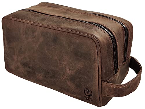 Leather Travel Toiletry Bag for Men, Full Grain Cosmetic Dopp Kit Organizer