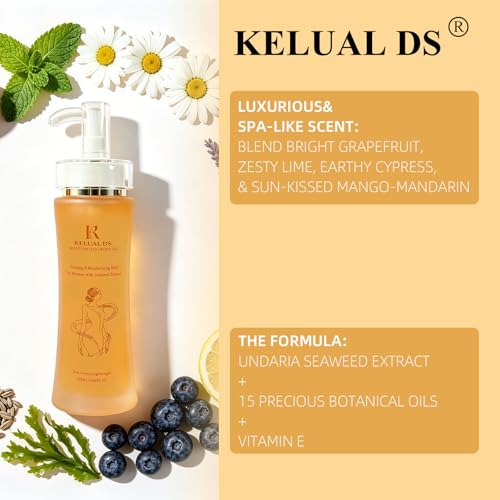 KELUAL DS Undaria Seaweed Extract Body Oil - Firming Hydrating with Seaweed & Botanical Oil, Clean Lightweight Hydration, Vegan & Cruelty-Free, Scented, Smooths Skin for Women, 120ml/4.06oz