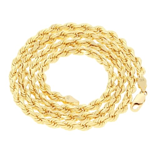Nuragold 10k Real Yellow Gold Rope Chain Diamond Cut Italian Necklace - 5mm - 20"