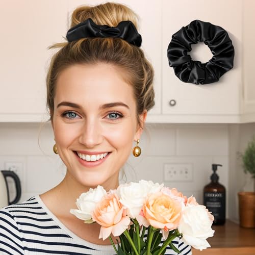 Satin Hair Scrunchies for Women, 8 Pack Satin Hair Ties for Thin Hair