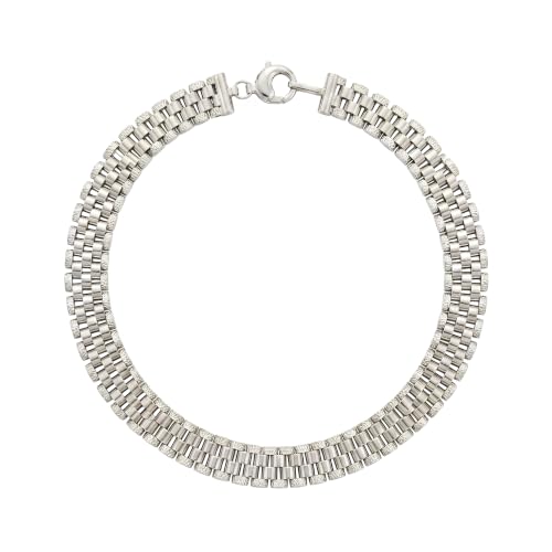 Floreo 14k White Gold 9.5mm Brick Watch Band Panther Link Bracelet, 7.25 Inch
