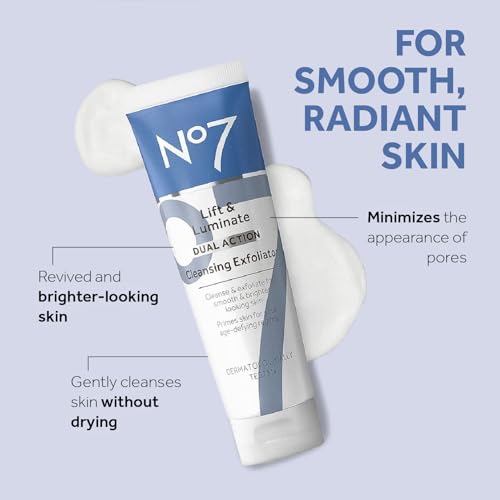 No7 Lift & Luminate Cleansing & Exfoliating Face Wash, 3.3 Fl Oz