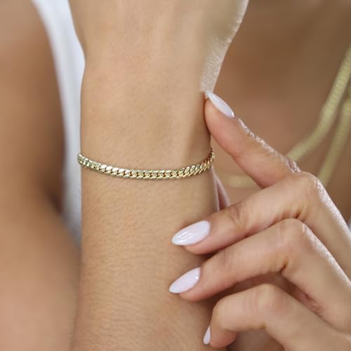 Nuragold 18k Real Yellow Gold Miami Cuban Link 4mm Solid Chain Bracelet - 7.5"