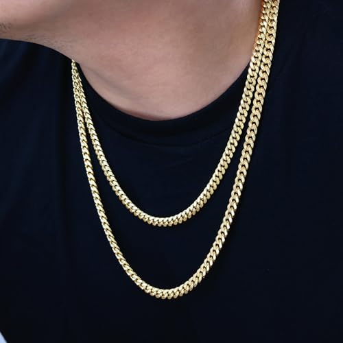 Nuragold 10K Real Yellow Gold Miami Cuban Link Chain Necklace Men & Women - 24",6.5mm