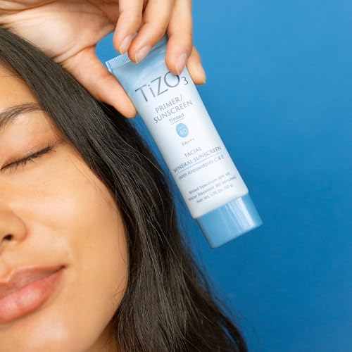 TiZO3 Facial Mineral Sunscreen and Primer, Tinted Broad Spectrum SPF 40 with Antioxidants, Sheer matte finish, Fragrance-Free, Oil-Free, Dermatologist-recommended, PA+++ 1.75 oz