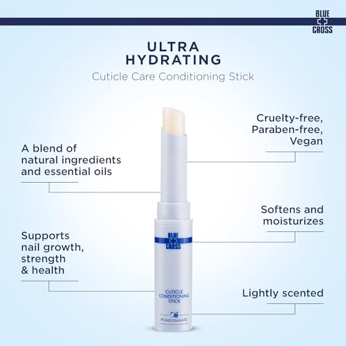 Blue Cross Cuticle Balm Conditioning Stick, Scented Cuticle Softener Oil Balm with Nourishing Sunflower & Grape Seed Oil, Professional Nail Care Supports Dry + Damaged Cuticles, 0.05oz, Pomegranate