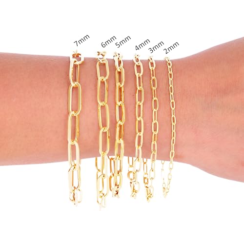 Nuragold 10k Real Yellow Gold Paperclip Chain Cable Link Italian Bracelet - 3mm,7"