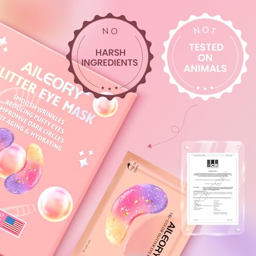 AILEORY Under Eye Patches (24 Pairs) - Tri-color Glitter Eye Gel Pads for Dark Circles, Puffy Eyes, Under eye Bags, Wrinkles | Natural Collagen Under Eye Mask Patches, Gel Under Eye Patches