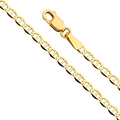 14k REAL Yellow Gold 6mm Men's Hollow Bevelled Mariner Bevel Chain Bracelet with Lobster Claw Clasp - 8"