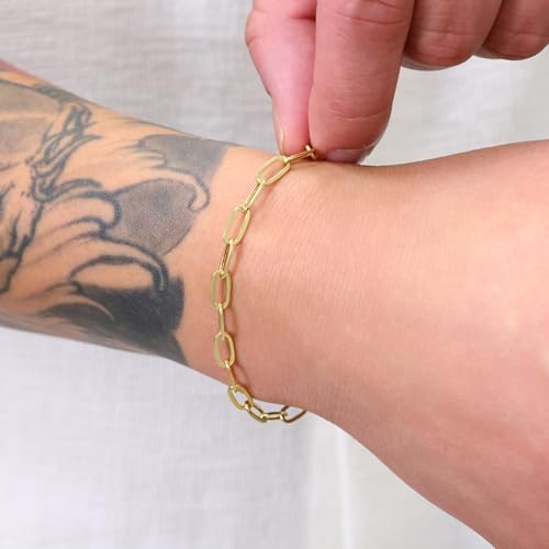 Nuragold 14k Real Yellow Gold 4mm Paperclip Chain Cable Link Bracelet - 7"