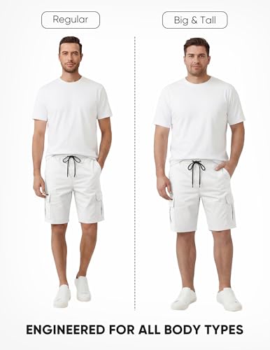 JMIERR Mens Casual Twill Cargo Shorts Cotton Drawstring Classic Cargo Chino Stretch Short with 6 Pockets for Men, US42(3XL), A White