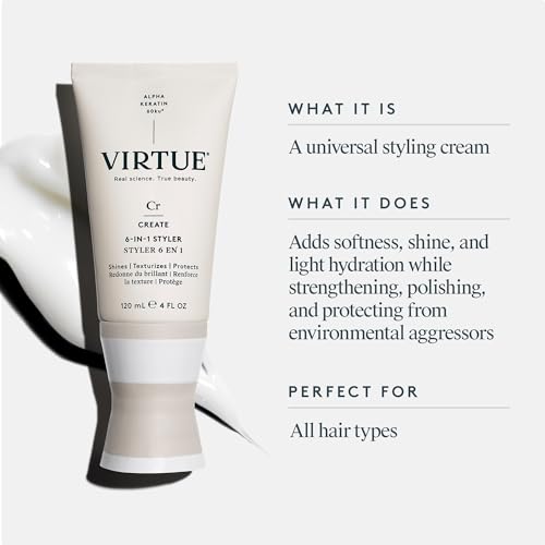 VIRTUE Create 6-in-1 Styling Cream, Heat Protectant, Frizz-Control, 4 Fl Oz