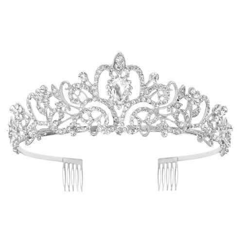 Schmoopy Tiara Crown for Women, Crystal Tiara for Bridal Prom Queen Birthday Wedding Party (A-Silver)