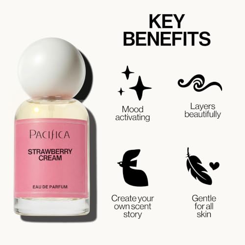 Pacifica Strawberry Cream Perfume for Women – Fruity Floral Eau de Parfum Spray with Strawberry, Vanilla, Jasmine & Sandalwood Notes, Long Lasting, Clean Beauty, 1 fl oz