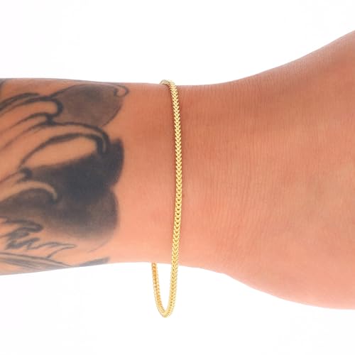 Nuragold 14k Real Yellow Gold Franco Box 1.5mm Wheat Chain Bracelet/Anklet - 7"