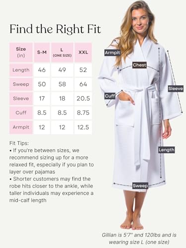 Turquaz Lightweight Waffle Knit Kimono Bathrobe - Soft Cotton Blend Spa Robe, Fast-Drying Full-Length Unisex Robes for Women