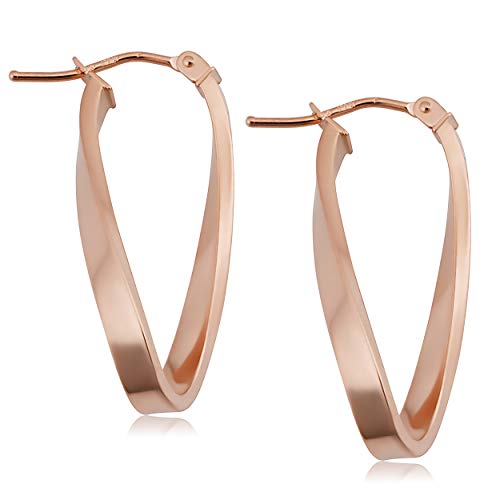 10k Gold Hoop Earrings - Twist Oval and Polished Hoops for Women, 1 Inch