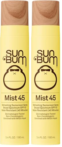 Sun Bum Original SPF 45 Sunscreen Mist - Broad Spectrum Moisturizing Facial Sunscreen Spray with Vitamin E - Hawaii 104 Act Compliant (Made without Octinoxate & Oxybenzone) - Travel Size - 3.4 oz