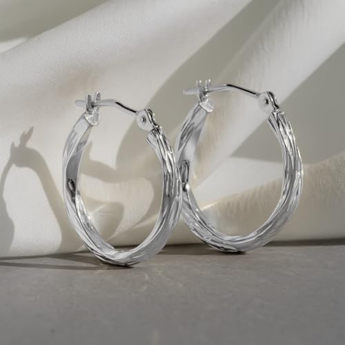 10K White Gold Diamond-Cut Twisted Round Hoop Earrings (16MM (0.65 INCH))