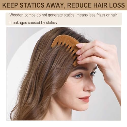 Moreinday Wooden Comb, Wide Tooth Comb for Scalp Massage & Distribute Oils