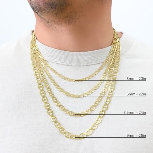 Nuragold 10K Real Yellow Gold Mariner Chain Solid Link Anchor Necklace - 20",4mm