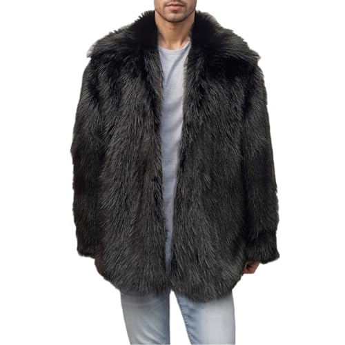 Colf Men's Winter Parka Coat Lapel Faux Fur Jacket (Black,Large)