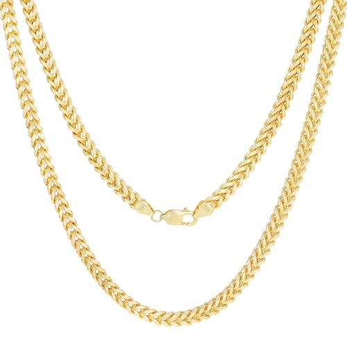 Nuragold 14K Real Yellow Gold Square Franco Box Chain Wheat Necklace - 20",4mm