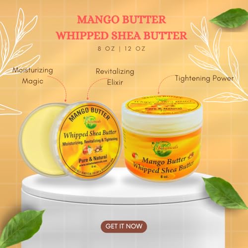 Mine Botanicals Whipped Body Butter with Mango Butter 8 oz, Moisturizing, Nourishing