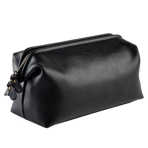 NV Holders Premium Genuine Leather Toiletry Bag for Men - The Ultimate Travel Dopp Kit and Hygiene Organizer, Perfect Men's Toiletry Travel Bag (Black)