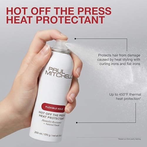 Paul Mitchell Hot Off The Press Heat Protectant, Humidity Resistance, Flexible Hold + Natural Finish, For All Hair Types, 6 oz