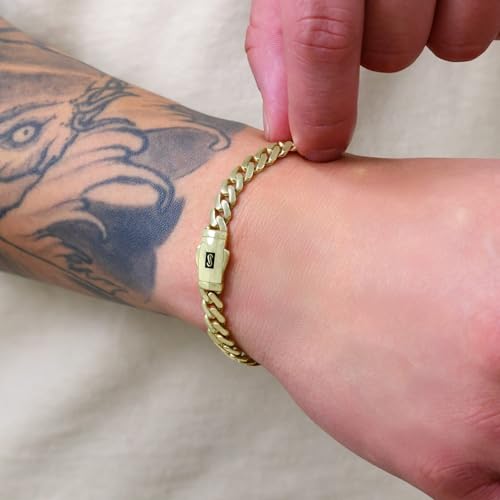 Nuragold 14k Real Yellow Gold Royal Monaco Miami Cuban Link Chain Bracelet - 6mm,8.5"