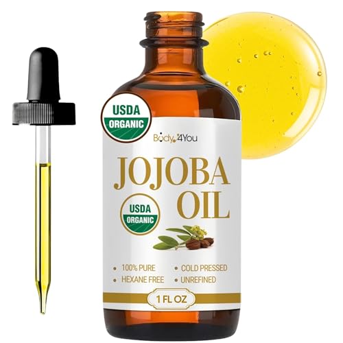 BodyJ4You Organic Golden Jojoba Oil - USDA 100% Pure Cold Pressed Unrefined