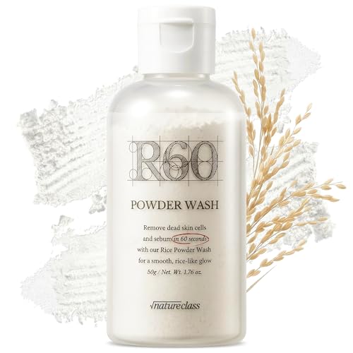 NATURECLASS R60 Rice Enzyme Face Wash Powder – Exfoliating Facial Cleanser with Rice Bran Extract, Gentle Powder Wash for Sensitive Skin, Deep Pore Care, Korean Skin Care, Fragrance Free, 1.76oz