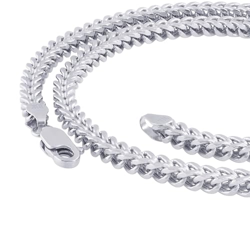 Nuragold 10K Real White Gold 3mm Franco Square Box Wheat Chain Necklace - 24"