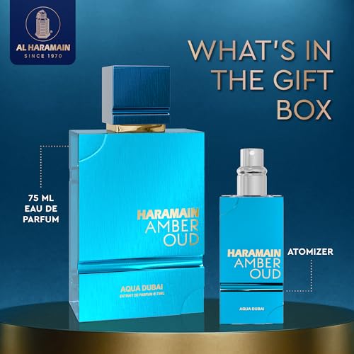Al Haramain Amber Oud Eau de Parfum – Aqua Dubai – Oud Cologne + ATOMIZER – Men's Perfume for Men: Bergamot, Green Notes, Mandarin, Melon, Pineapple, Amber, Vanilla, Musk, Mens Fragrances (2.5 oz)