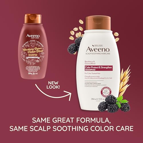 OGX Aveeno Color Protect Strengthen+ Blackberry Quinoa Shampoo, Fresh, 12 Fl Oz