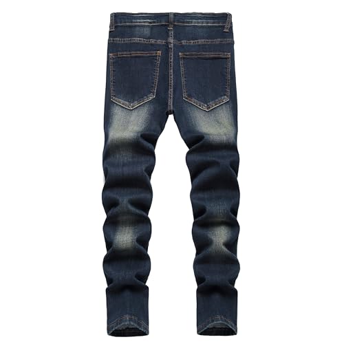 JUNBAOSS Men's Skinny Stretch Tapered Leg Ripped Jeans for Men Fashion Distressed Denim Pants Slim Fit Jeans for Men, Nostalgic 2010, Size 32
