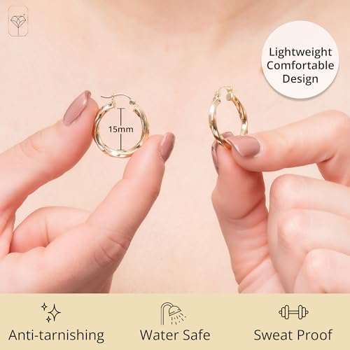 Solid 10K Gold Twisted Hoop Earrings with Secure Closure | Hypoallergenic Real 10K Gold Hoop Earrings for Women | Anti Tarnish 10 Karat Earring Hoops with Secure Closure by MAX + STONE