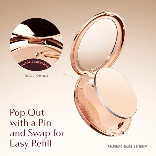Charlotte Tilbury Airbrush Flawless Finish Setting Powder Refill - Pore-Blurring Pressed Powder for Face Makeup to Minimize Shine with a Soft-Focus Finish - 2 Medium
