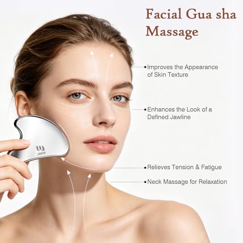 UIWOYI 5 in 1 304 Stainless Steel Gua Sha Tools Set, Premium Facial & Full Body Scraping Massage Kit