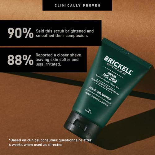 Brickell Men's Renewing Face Scrub for Men, Deep Exfoliating Facial Scrub Formulated with Pumice, Caffeine and Jojoba Beads, 4 Ounce, Scented