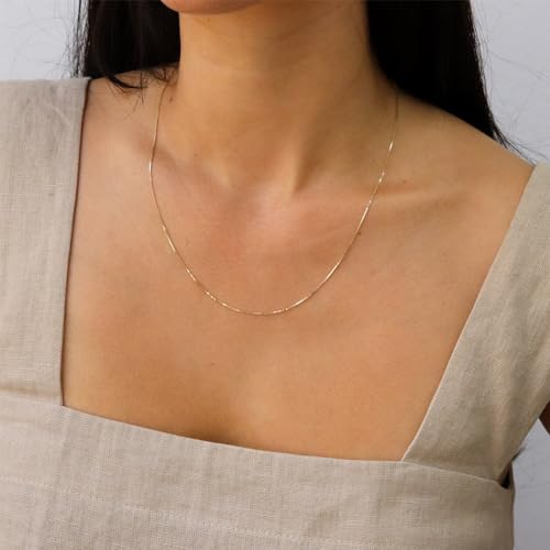 14 K Gold Necklace for Women, Box Chain 0.5MM 14”-24”, 16 inch Gold Chain for Women, 14 Karat Gold Necklace, 18 inch Gold Chain, 14k Solid Gold Chain, Gold Necklace for Women 14k Real Gold (16 Inches (Short))