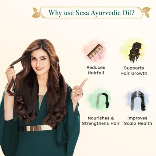 sesa Ayurvedic Hair Oil With Bhringraj & 17 Rare Herbs With Coconut Oil and 4 Nourishing Oil For Hair Growth Help Control Hair Fall & Easy Hair Oil Applicator For Women and Men, 3.38 Fl Oz or 100 ml