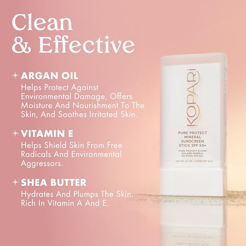 Kopari PURE PROTECT 100% Mineral Sunscreen Stick SPF 50+ Clear Zinc Oxide Face and Body Sunscreen with Hydrating Argan Oil, Shea Butter, Sheer Finish, Ultra-Portable, for Easy Reapplication