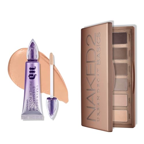URBAN DECAY Neutral Matte Eyeshadow Bundle - Naked 2 Basics Eye Palette (Taupe & Brown Mattes) + Waterproof Eyeshadow Primer Potion Original - Crease-free Makeup Look