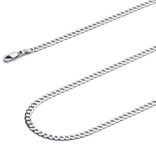 14k REAL White Gold Solid 2.5mm Cuban Concave Curb Chain Necklace with Lobster Claw Clasp - 18"