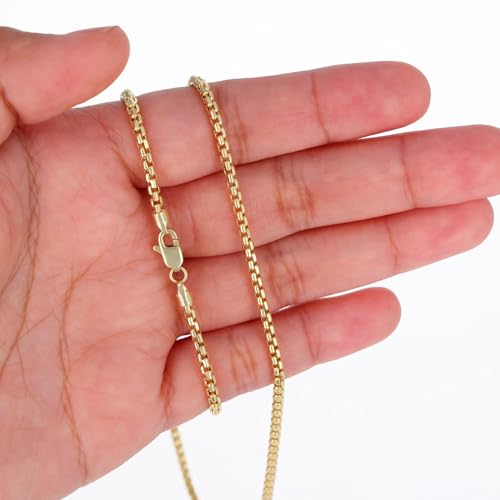 Nuragold 10K Real Yellow Gold Round Box Venetian Link Chain Necklace - 2.5mm,26"