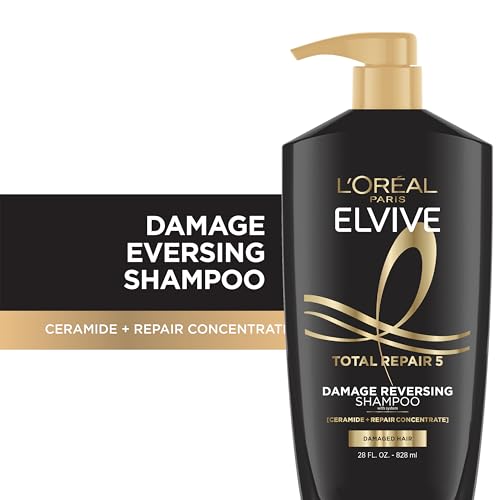 L'Oreal Paris Elvive Total Repair 5 Damage Reversing Shampoo and Conditioner Set for Dry and Damaged Hair, Hair Repair Formula with Protein and Ceramide, 56 Fl Oz Set
