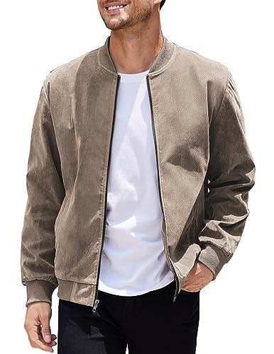 COOFANDY Men's Varsity Baseball Jacket Causal Slim Fit Suede Leather Bomber Jackets