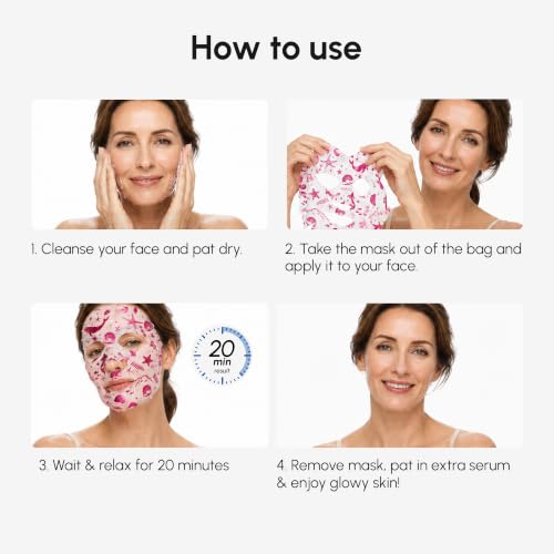 MAREE Collagen Facial Mask with Hyaluronic Acid — Sheet Face Mask Skincare — Centella Asiatica, Green & Red Algae Extract — Hydrating Facemask For Women Skin Care — Mascarillas Para La Cara — 6 Count